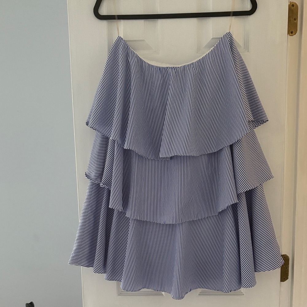 Tiered Blue Striped Women's Dress